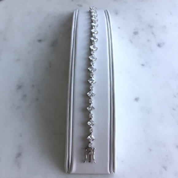 Sterling Princess-Cut & Round CZ Tennis Bracelet - Picture 11 of 13